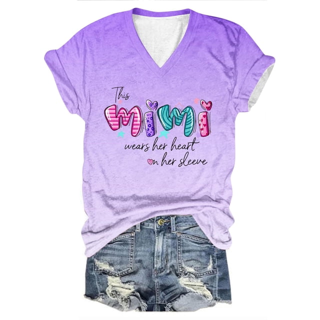 Tops Cortos para las Mujeres Día de la Independencia Impreso Suéter con Cuello en V Manga Corta, Top Casual para Primavera Verano