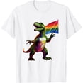thumbnail image 4 of Camiseta premium con diseño divertido de dinosaurio y bandera antiarcoíris con diseño de galaxia espacial y arcoíris, últimas camisetas holgadas de verano de estilo Harajuku para mujer, 4 of 5