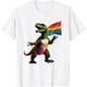 thumbnail image 4 of Camiseta premium con diseño divertido de dinosaurio y bandera antiarcoíris con diseño de galaxia espacial y arcoíris, últimas camisetas holgadas de verano de estilo Harajuku para mujer, 4 of 5
