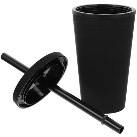 Niceauty Black Plastic Double Thickened Reusable Coffee and Juice Cups with Lid and Straw for Home Use