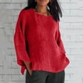 thumbnail image 3 of Otntypg Oversized Linen Shirts for Women Long Sleeve Plus Size Tops Gauze Split Side Casual Dressy Blouses Lightweight Crew Neck Loose Cotton Tunic Tops Red M, 3 of 7