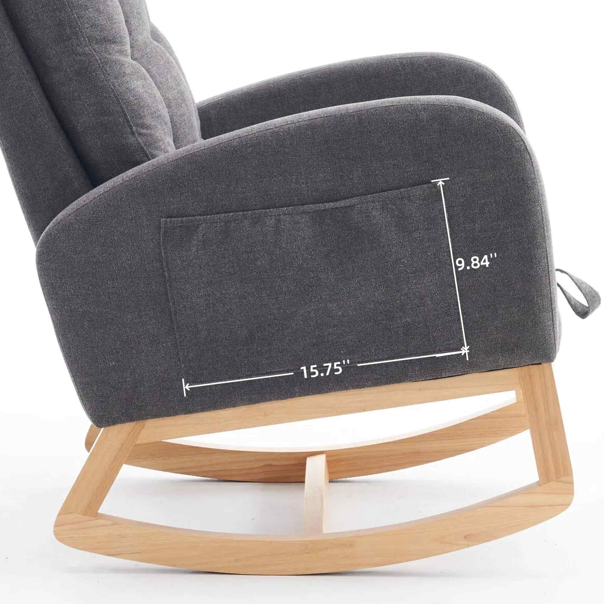 Timbernest Accent Rocking Chair with Footrest, High Back, Rubberwood Rocking Legs for Nursery, Living Space, Teddy Gray