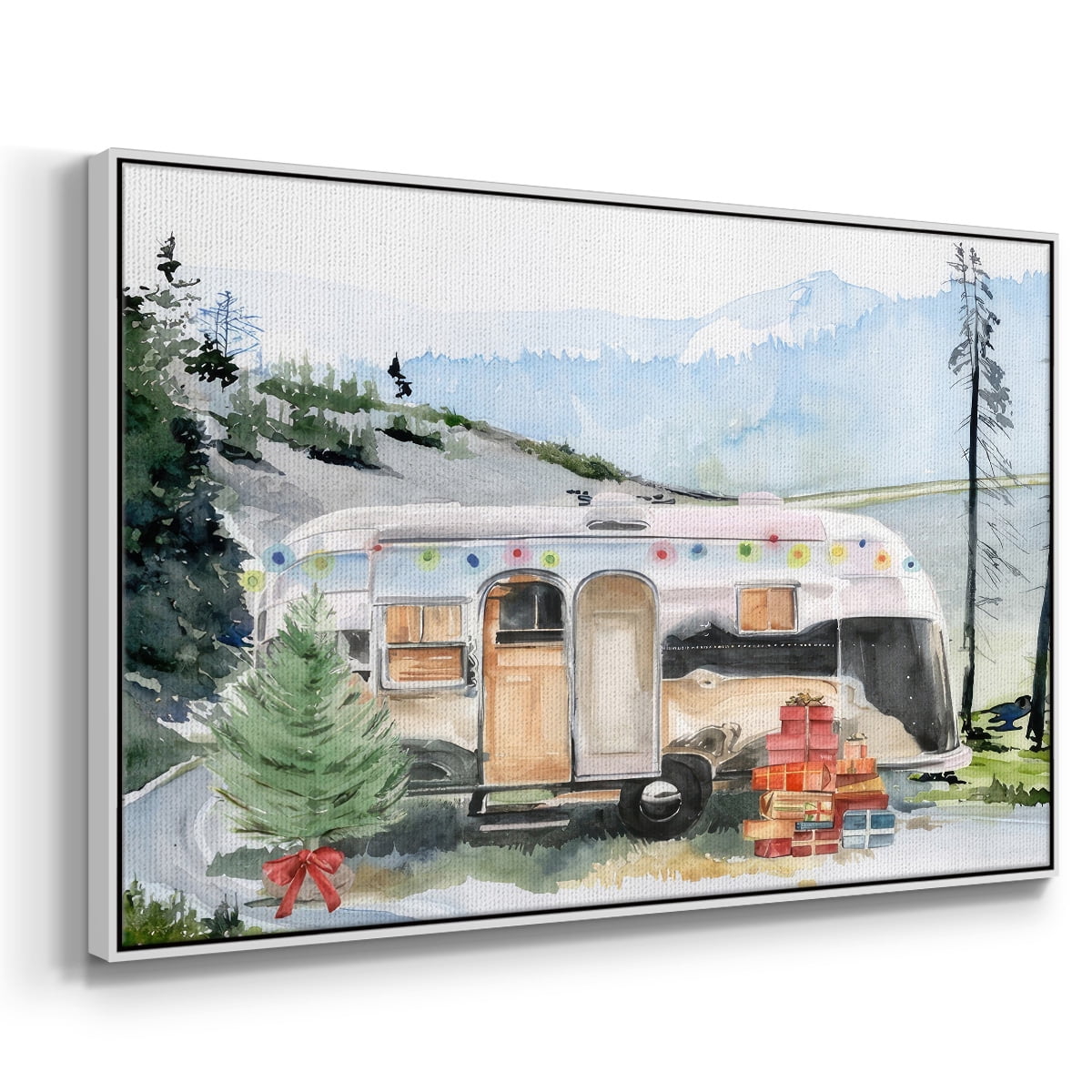 Holiday Vacation I - Framed Gallery Wrapped Holiday Canvas - 27 x 41 - White Frame