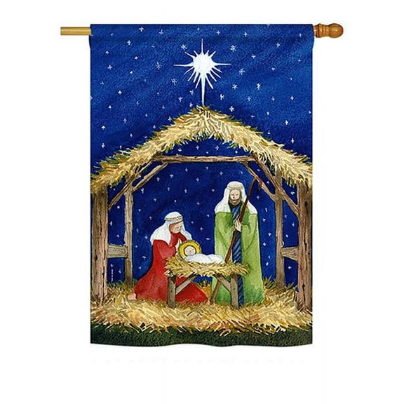 Breeze Decor BD-NT-H-114214-IP-BO-DS02-US 28 x 40 in. Seasonal Nativity Impressions Decorative Vertical House Flag - Nativity of Jesus Winter