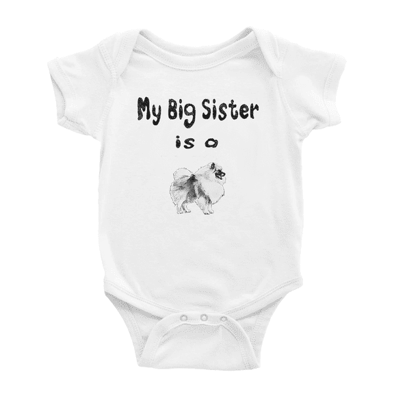 My Big Sister Is A Keeshond Dog Funny Baby Bodysuit Boy Girl Unisex
