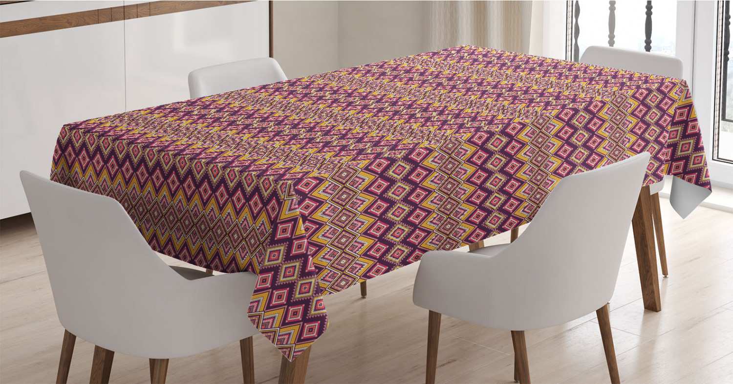 Aztec Tablecloth, Colorful Native Pattern of Rhombus Inspired ...