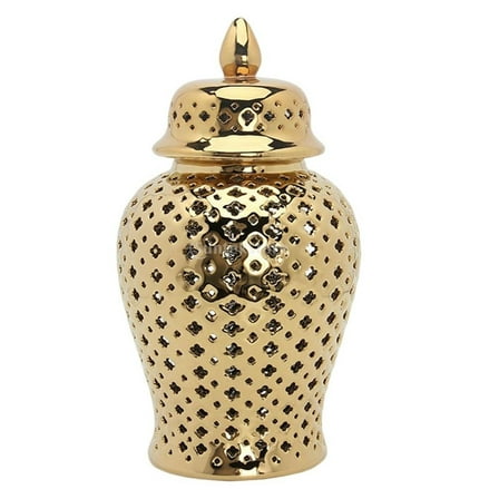 Ceramic Pierced Ginger Jar Storage Jar Vase 10x22cm Multi Purpose for Home Office Bookshelf Living Room Centerpiece with Fine Glaze Finish