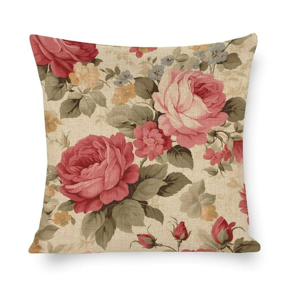 Zippered Pillow Cover Retro Vintage Floral Cushion Pillow Cover Vintage Shabby Chic Rose Cool Pillow Cases Decorative Outdoor Linen Fabric Pillow Case for Couch Bed Car 16"x16"