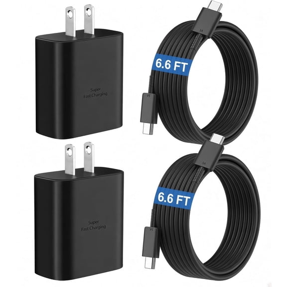 45W USB C Super Fast Charger 2-Pack with 6.6FT Cord for Samsung Galaxy S26 S25 S24 S23 S22 S21 S20 Note 10, Black