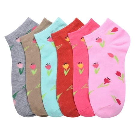 

247 Frenzy Women s Essentials Mamia PACK OF 6 Ankle Low Cut Liner Fashion Socks - TULIP