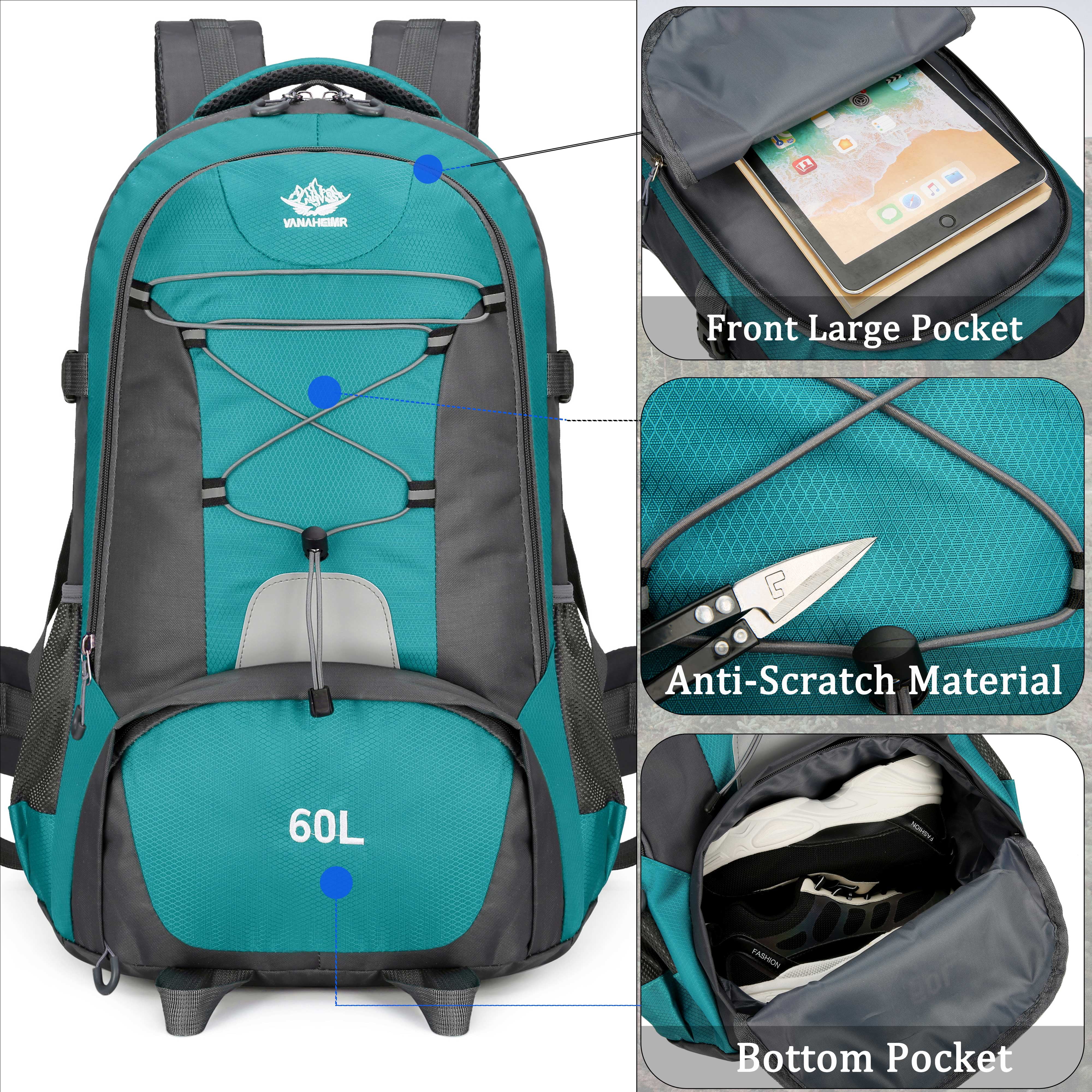 60L LightWeight Hiking Camping Backpack,Hunting Climbing Backpack for Outdoor,Backpack Water Resistant,Tactical Backpack for Men Women