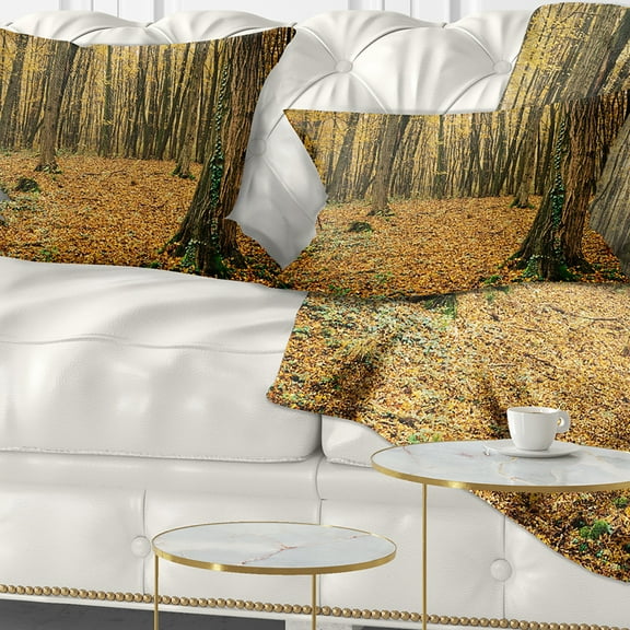 Designart Beautiful Autumn Forest in Mountains - Modern Forest Throw Pillow - 12x20