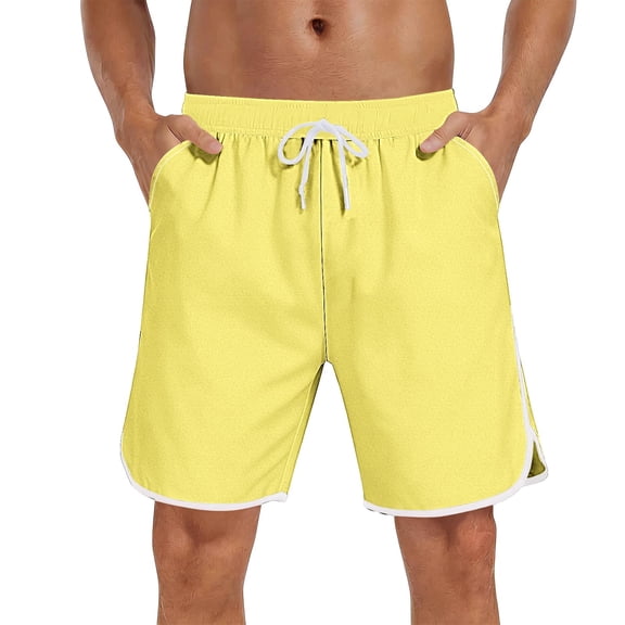 YLSDY Men's Summer Solid Drawstring Beach Shorts, Elastic Waist Comfort Fit, 5 Inch Lightweight Swim Trunks for Men Yellow S