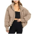thumbnail image 5 of felwors Women’s Winter Cropped Puffer Jacket Coat Short Warm Quilted Jacket Khaki, L, 5 of 8