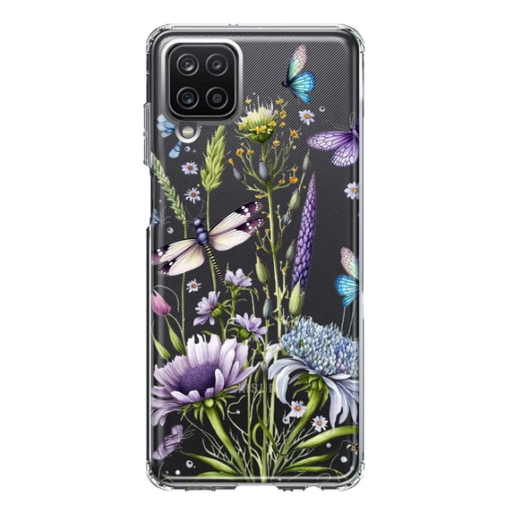 MUNDAZE Samsung Galaxy A22 5G Shockproof Clear Hybrid Protective Phone Case Lavender Dragonfly Butterflies Spring Flowers Cover