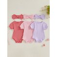 thumbnail image 3 of FOCUSNORM Ensemble d'Été 2 Pcs pour Bébé Fille Barboteuse à Manches Courtes Col Rond avec Bandeau Vêtements pour Nouveau-Né, 3 of 9