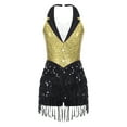 thumbnail image 3 of YONGHS Women's Jazz Dance Costume Sleeveless Sequins Fringe Bodysuit Gymnastics Leotard Yellow M, 3 of 7