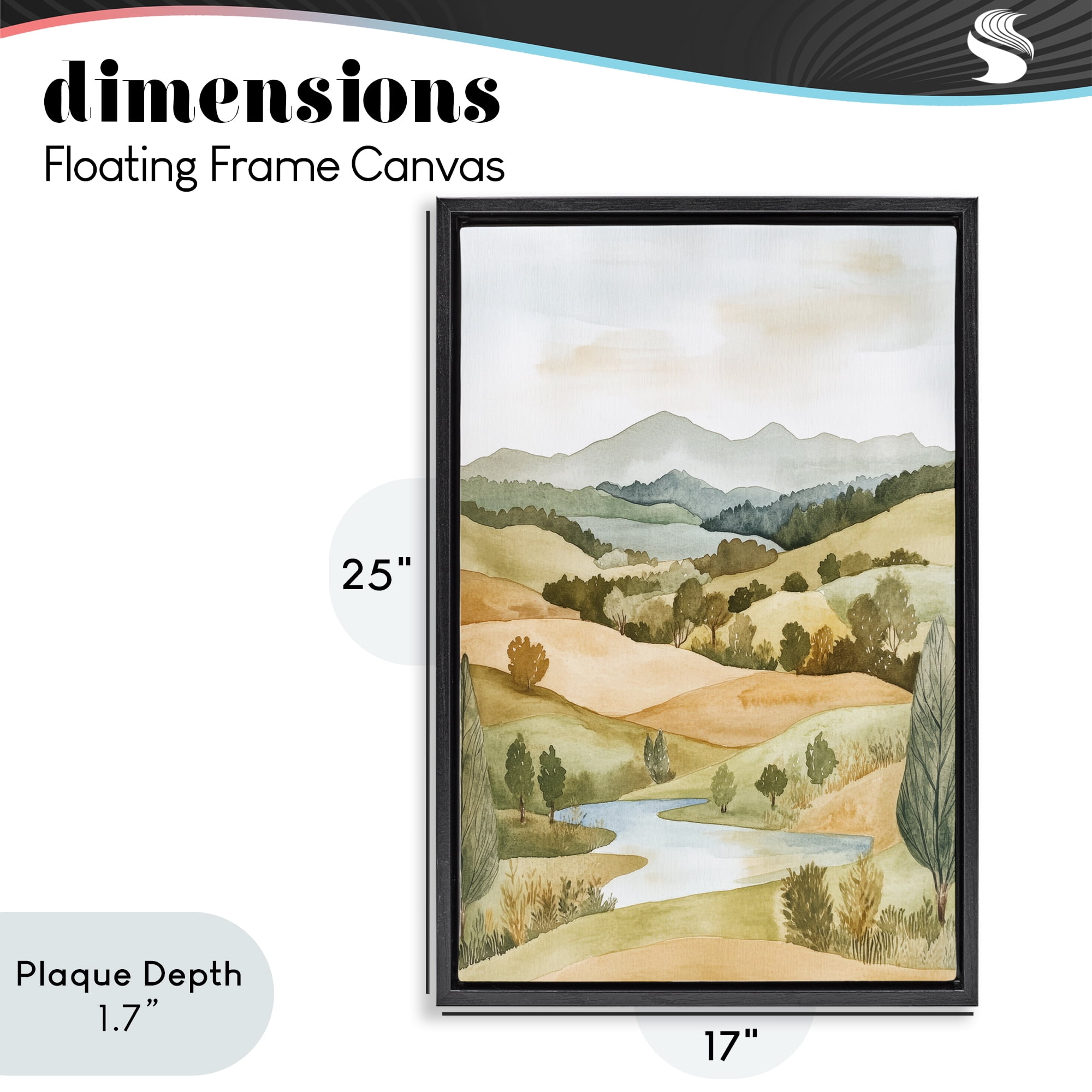 Stupell Industries Watercolor Hills & Tranquil Valley Black Framed Floater Canvas Wall Art, design by Petal Prints Design