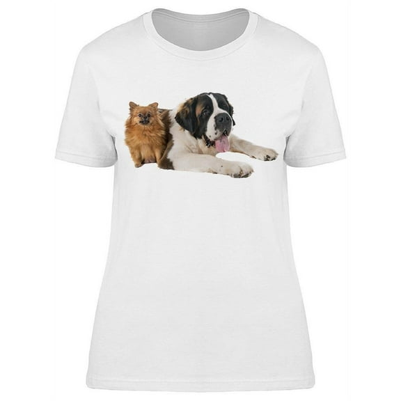Saint Bernard And Spitz, Cute T-Shirt Women -Image by Shutterstock, Female Small