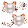 thumbnail image 2 of Pendientes de gato Pendientes de perlas de agua dulce Pendientes de tuerca de plata esterlina para regalo de mujer Ormromra 221862-2, 2 of 9