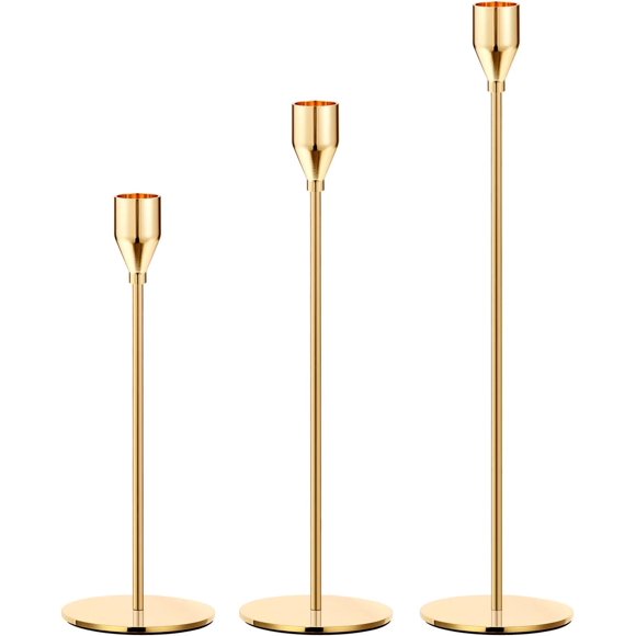 Oatnauxil Gold Candle Holders Gold Taper Candle Holder Metal Candle Holder for Wedding, Dinning, Party, Fits 3/4 inch Thick Candle&Led Candles (Set of 3 Pcs)