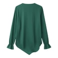 thumbnail image 3 of AKOEE Cotton Linen Shirts for Women Ruffled V Neck Tops S-3X Long Sleeve Casual Summer Beach Vacation Outfits (XL, Green), 3 of 7