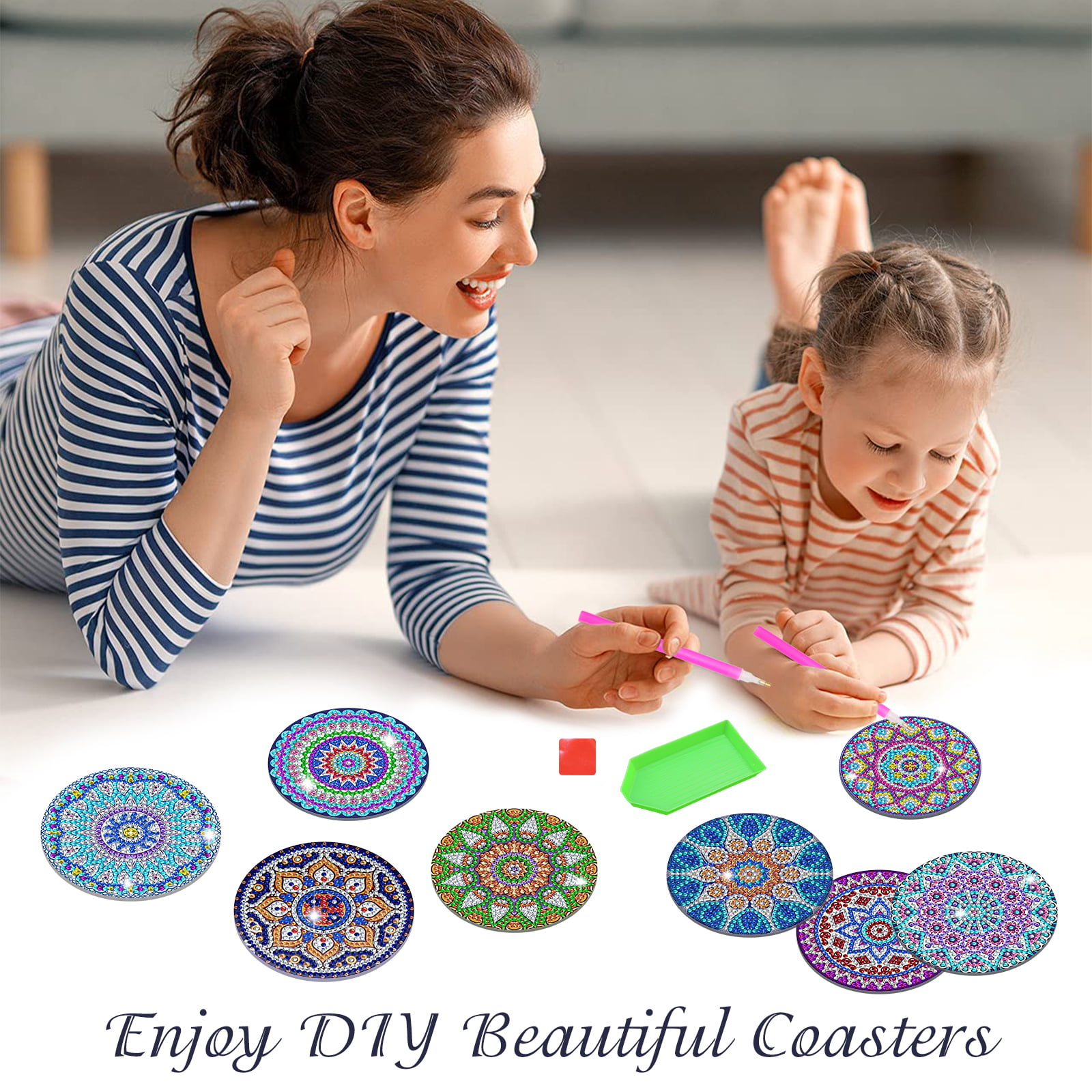 ASIPHITU Painting Coasters with Holder 6 Pcs Diamond Kits, DIY Mandala Arts  and Crafts for Adults, Beginners & Kids