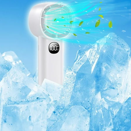 

PWPSG Rechargeable Mini USB Handheld Fan with Turbocharged Wind Power Silent Operation and LED Digital Display for Up to 19.5 Hours of Use White