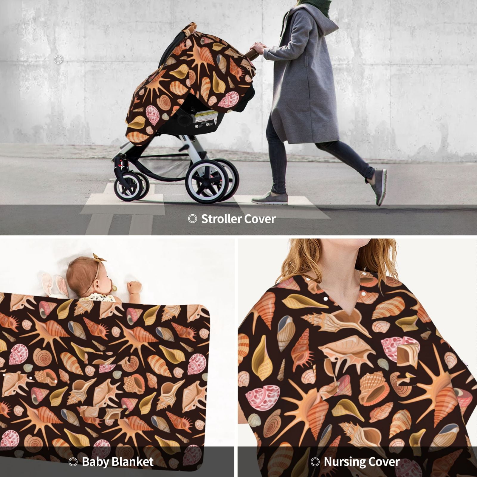Car Seat Cover Baby - Conch Shells Print No.9071 Breathable Infant Car Seat Cover for Baby Carseat, Lightweight Comfort Baby Essentials Must Haves Newborn Stuff for Girl Boy