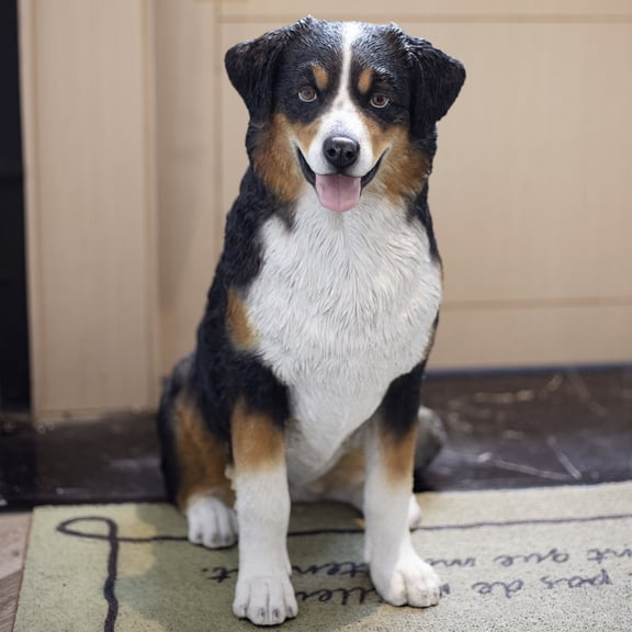 SOREAL White & Black Australian shepherd Decorative Puppy Figurine for Home & Garden Décor, Handpainted Polyresin Dog Statue, Realistic Design Indoor/Outdoor Decor