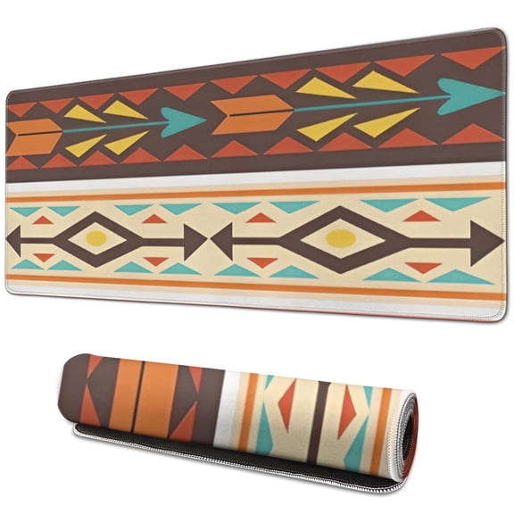 Long Mouse Pads for Desk,Ethnic Geometric Striped Pattern Desk Mats on Top Of Desks, Desk Mouse Pad Extra Large with 3mm Non-Slip Base and Stitched Edge for Gaming,Office,Work,Home 31.5"x11.8"