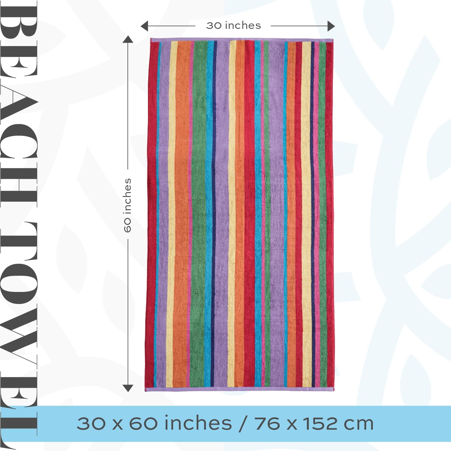 White Classic Luxury Rainbow Striped Cotton Beach Towels, 30 x 60, 4 Count