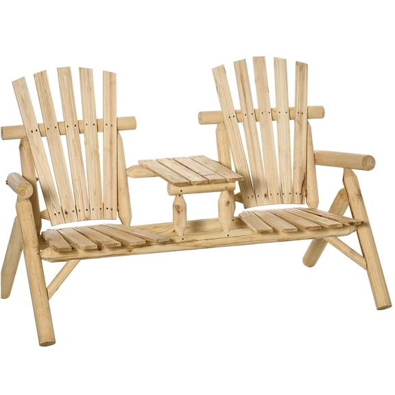 JERFIT 2-Person Adirondack Chair with Center Table, Natural Wood Outdoor Loveseat Bench for Garden, Patio, Deck, Fire Pit, Porch Seating