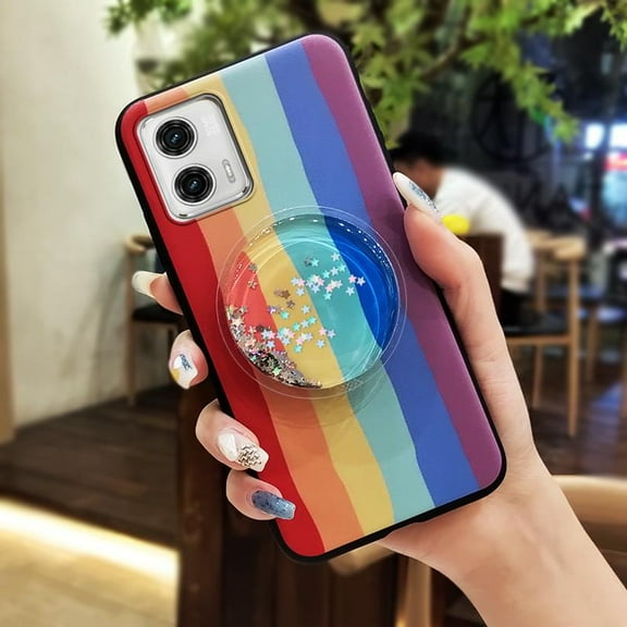 KDY-Phone Case For MOTO G 5G 2023, Phone Lens Protection Quicksand Back Cover Protective Glitter Fashion Design Waterproof Durable Skin feel silicone Dirt-resistant cute Rotatable stand