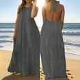 thumbnail image 7 of Maqroz Maxi Dresses for Women Halter Neck Backless Tie Waist Sundress Lightweight Cotton Summer Beach Vacation Travel Wedding Guest Vacation Dresses Gray XXL, 7 of 7