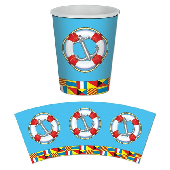 Club Pack of 96 Blue and Red Nautical Disposable Paper Drinking Party Tumbler Cups 9 oz.