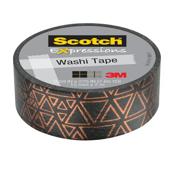 3M Expressions Washi Tape, .59" x 275", Black & Copper Foil Triangles