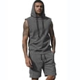 thumbnail image 4 of Gamivast Men's 2 Piece Workout Set Sleeveless Hooded Tank Top and Cargo Shorts Breathable Athletic Outfit for Gym Training Bodybuilding Summer Fitness, 4 of 6