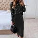 thumbnail image 2 of Conjunto de jersey de cuello alto de manga larga con estampado de mujer + conjunto de falda elástica sexy Wmkox8yi  FGJ628, 2 of 5