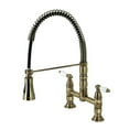thumbnail image 3 of Kingston Brass Heritage Two-Handle Deck-Mount Pull-Down Sprayer Kitchen Faucet Brushed Brass Brushed, 3 of 5
