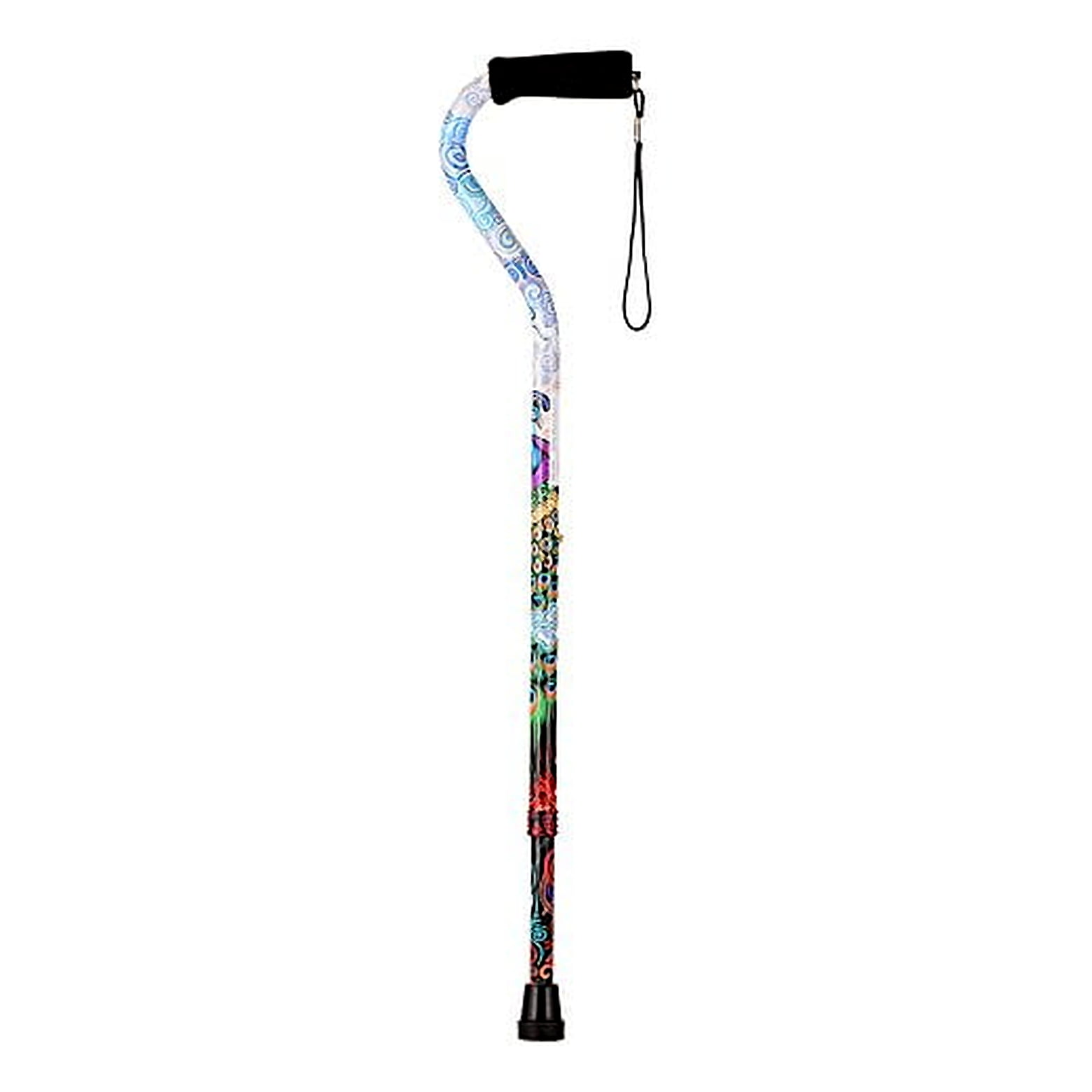 NOVA Designer Walking Cane with Offset Handle, Lightweight Adjustable Walking Stick with Carrying Strap, ?Proud Peacock? Design