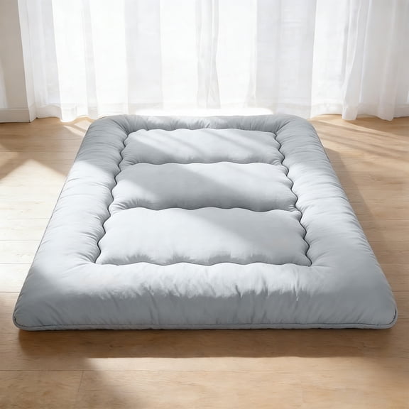 Sweetcrispy Queen Japanese Floor Mattress with Washable Cover, Folding Memory Foam Sleeping Mat for Dorm, Camping & Guest Room, Gray