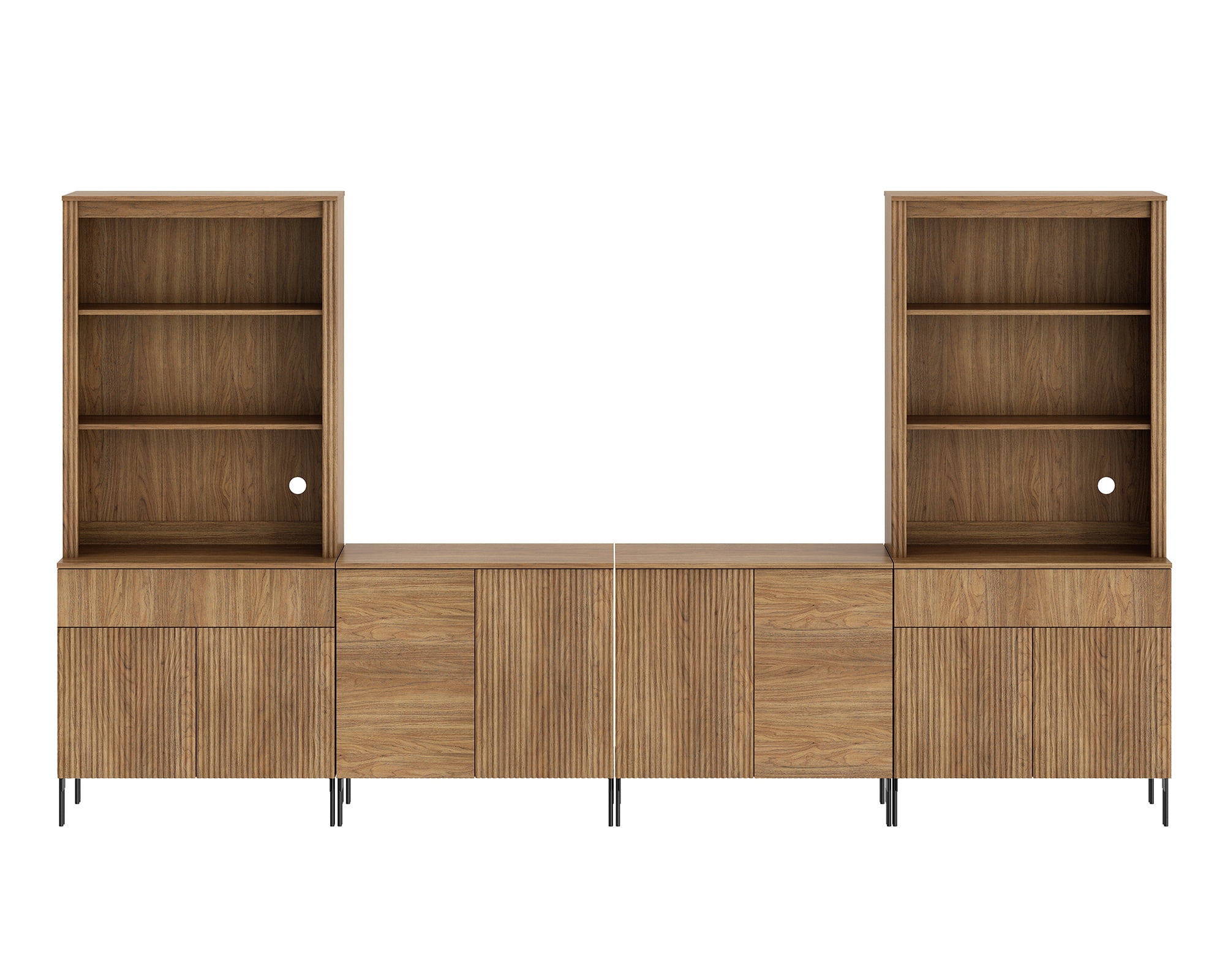71" Tall Arched Kitchen Pantry Cabinet Set of 2, Wood Bookcase Display Cabinet With Drawers And Open Arched Shelves, Mid-Century Modern Versatile Cupboard For Dining Room, Bedroom
