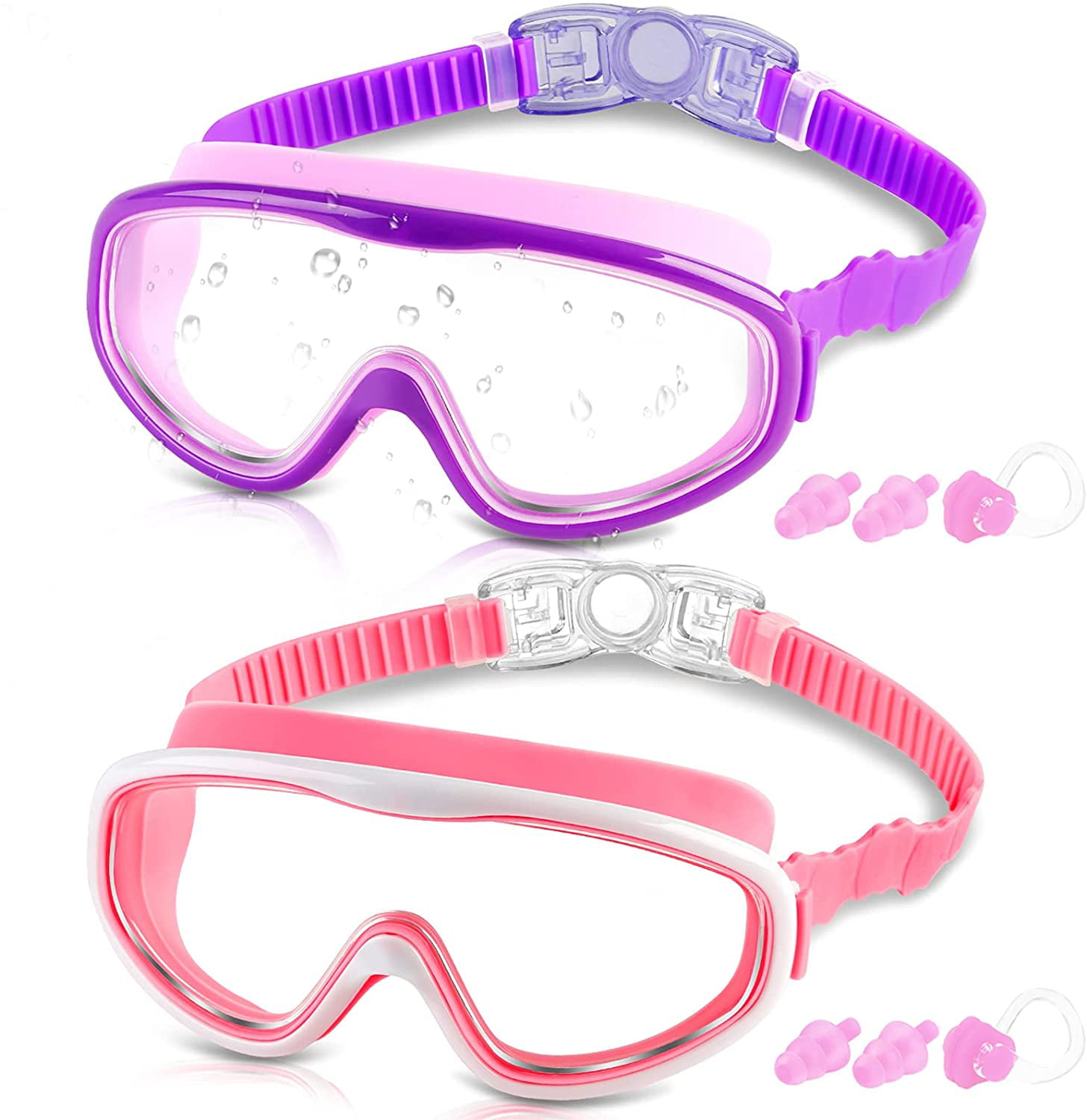 Pink Comfortable Swimming Goggles with UV-Anti-Fog Swim Glasses  2 PACK 