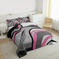 thumbnail image 3 of Feelyou Grey Pink Abstract Ombre Bedding Comforter Set, Square Circle Geometric Twin Comforter Sets, Teen Kid Child Adult Reversible Bedding Set, Super Cozy Room Decor, 2-Piece, 3 of 8