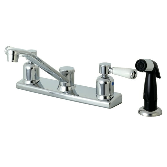 Kingston FB122DPL Paris Two-Handle 4-Hole 8" Centerset Kitchen Faucet with Side Sprayer in Polished Chrome
