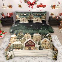 Homewish Merry Christmas 7 Pieces Bedding Comforter Set,Happy New Year Full Bedding Set,Teens Xmas Gifts Fitted Sheet Flat Sheet For Girl Boy,Luxury Bedroom Decor Reversible