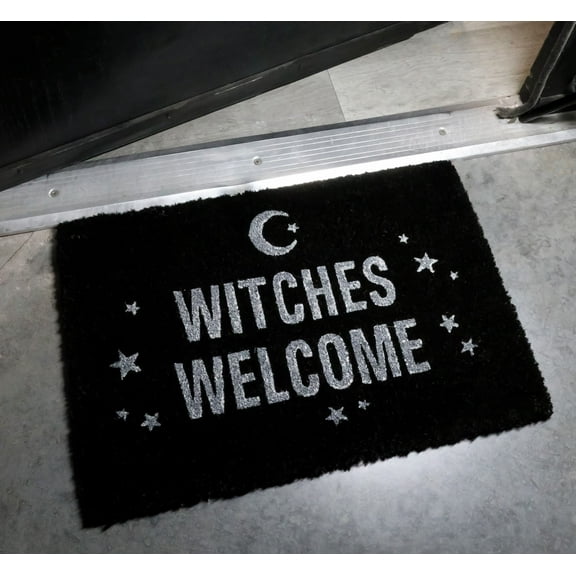 Witches Welcome Crescent Moon And Stars Coir Coconut Fiber Floor Mat Doormat