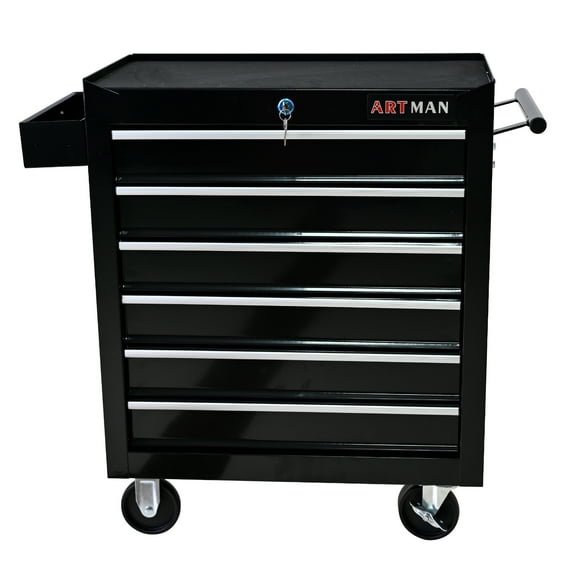 E-Western Rolling Tool Chest with 6 Drawers Heavy Duty Industrial Service Cart Locking Wheels Black