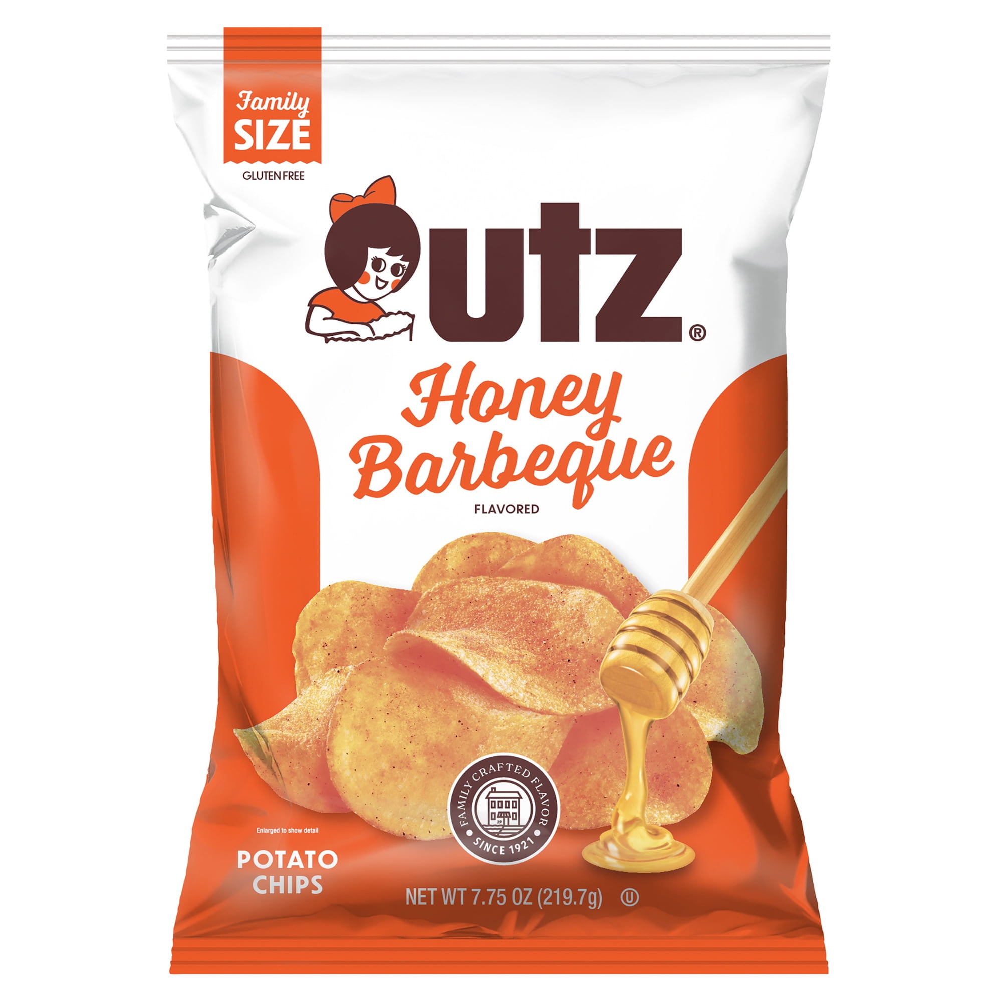 Utz Potato Chips, Honey BBQ Flavored, 7.75 oz Family Size Bag
